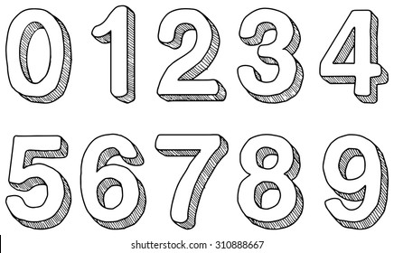 Hand drawn set of numbers, vector illustration