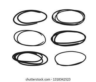 Hand drawn set of objects for design use. Black Vector doodle ellipses on white background.  Abstract pencil drawing. Artistic illustration grunge elements