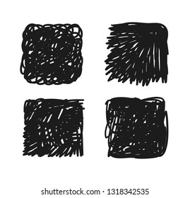Hand drawn set of objects for design use. Black Vector doodle squares on white background.  Abstract pencil drawing. Artistic illustration grunge elements