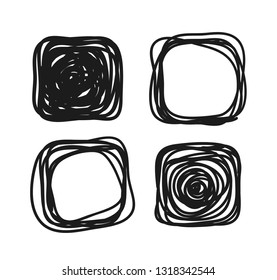 Hand drawn set of objects for design use. Black Vector doodle squares on white background.  Abstract pencil drawing. Artistic illustration grunge elements
