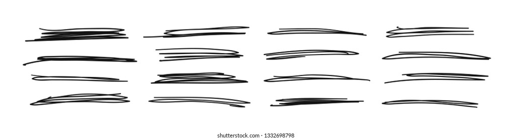 Hand drawn set of objects for design use. Black Vector doodle crossed out lines on white background.  Abstract pencil drawing stripes. Artistic illustration grunge elements strokes