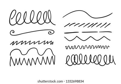 Hand drawn set of objects for design use. Black Vector doodle lines on white background.  Abstract pencil drawing stripes. Artistic illustration grunge elements strokes