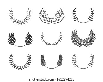 Hand drawn set of objects for design use. Black Vector doodle flower on white background.  Abstract pencil boho drawing twig. Artistic illustration elements plant