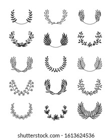 Hand drawn set of objects for design use. Black Vector doodle flower on white background.  Abstract pencil boho drawing twig. Artistic illustration elements plant