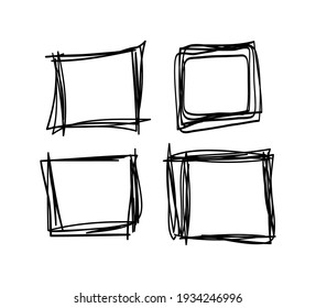 Hand drawn set of objects for design use. Black Vector doodle squares on white background.  Abstract pencil drawing. Artistic illustration grunge elements frames