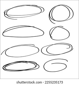 Hand drawn set of objects for design use. Black Vector doodle circles on transparent background. Abstract drawing. Artistic illustration grunge elements