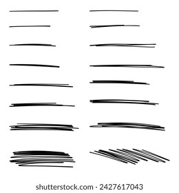 Hand drawn set of objects for design use. Black Vector doodle crossed out lines on white background. Abstract pencil drawing stripes.