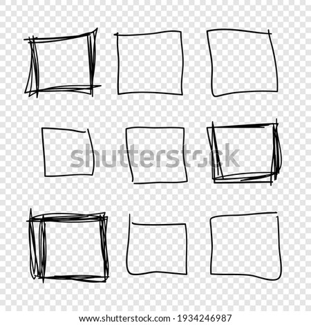 Hand drawn set of objects for design use. Black Vector doodle squares on white background.  Abstract pencil drawing. Artistic illustration grunge elements frames