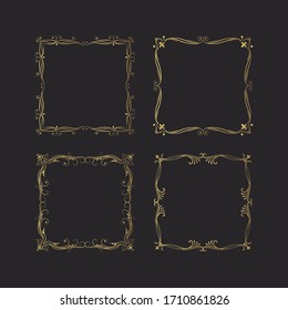Hand drawn set of ornate filigree gold borders. Vintage royal golden frames. Vector isolated swirl decor. Royal wedding invitation card templates.