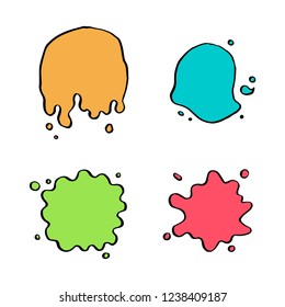Hand drawn set of paint splatter and blob splash with different shapes. Cut isolated vector illustration for your stickers, label, banner, icon design. Blob elements drawn by ink brush-pen.