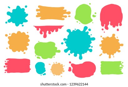 Hand drawn set of paint splatter and blob splash with different shapes. Cut isolated vector illustration for your stickers, label, banner, icon design. Blob elements drawn by ink brush-pen.