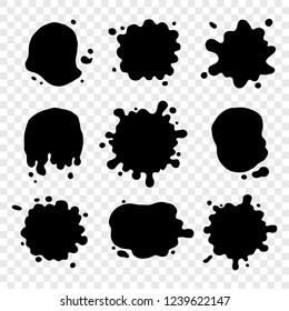 Hand drawn set of paint splatter and blob splash with different shapes. Cut isolated vector illustration for your stickers, label, banner, icon design. Blob elements drawn by ink brush-pen.