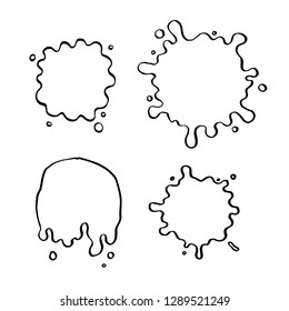 Hand drawn set of paint splatter and blob splash with different shapes. Cut isolated vector illustration for your stickers, label, banner, icon design. Blob elements drawn by ink brush-pen.