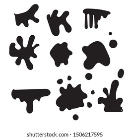 Hand drawn set of paint splatter and blob splash with different shapes vector