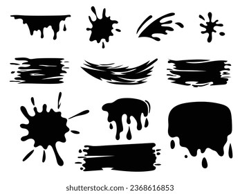 Hand drawn set of paint splatter and blob splash with different shapes