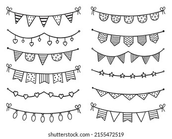 Hand Drawn Set Party Bunting Flags Stock Vector (Royalty Free ...