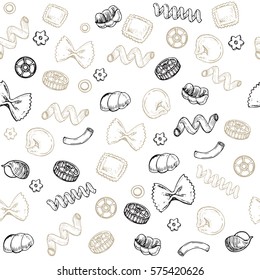 hand drawn set pasta seamless pattern