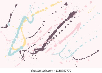 Hand drawn set of pastel colored ink spots on light pink background. Paint splat set ink. Splat drop vector. Blood splash. Paint blob.