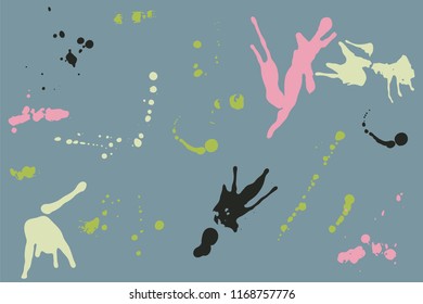 Hand drawn set of pastel colored ink spots on grey background. Paint splat set ink. Splat drop vector. Blood splash. Paint blob.