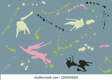 Hand drawn set of pastel colored ink spots on grey background. Paint splat set ink. Splat drop vector. Blood splash. Paint blob.