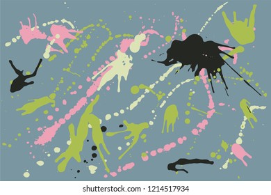 Hand drawn set of pastel colored ink spots on grey background. Paint splat set ink. Splat drop vector. Blood splash. Paint blob.