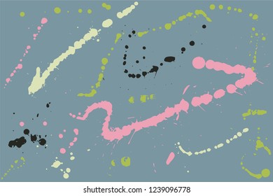 Hand drawn set of pastel colored ink spots on grey background. Paint splat set ink. Splat drop vector. Blood splash. Paint blob.