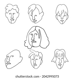 Conjunto de personas dibujadas a mano, avatares, cabezas de personas.Iconos, avatares, retratos.Icono estilo Doodle ilustración vectorial.