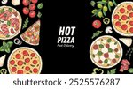 Hand drawn set of pizza. Italian pizza design template. Vector illustration. Italian food. Menu, package design