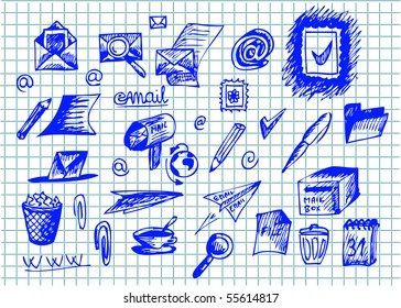 hand drawn set of post and email icons