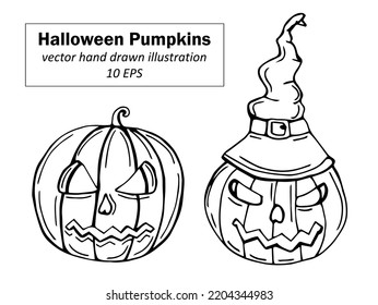 Hand drawn set with pumpkins