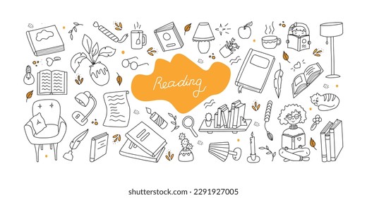 Hand drawn set of reading books. Isolated on white background