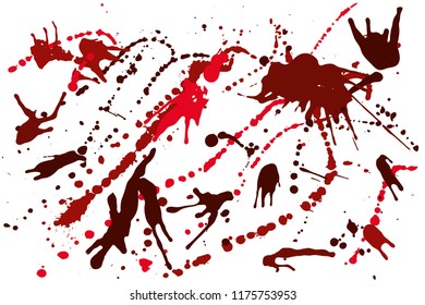 Hand drawn set of red ink spots isolated on white background. Paint splat set ink. Splat drop vector. Blood splash. Paint blob.