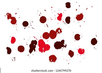 Hand drawn set of red ink spots isolated on white background. Paint splat set ink. Splat drop vector. Blood splash. Paint blob.