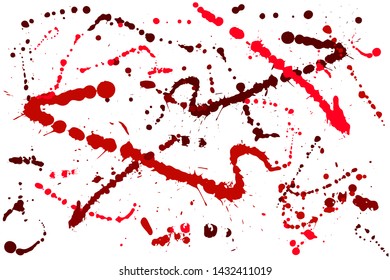 Hand drawn set of red ink spots isolated on white background. Paint splatter set ink. Splatter drop vector. Blood splash. Paint blob.