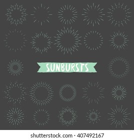 Hand drawn set of retro sunbursts
