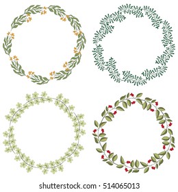 Hand drawn set of retro wreath. Vector illustration can be used for invitation, banner template, card, flyer, sale, website, menu, cover