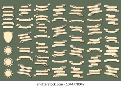 Hand drawn set of ribbons and banners. Vector isolated objects.