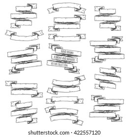 Hand drawn set of ribbons and banners. Vector collection. Isolated and layered.
