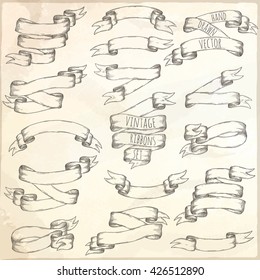 Hand drawn set of ribbons and banners. Vector collection. Isolated and layered.