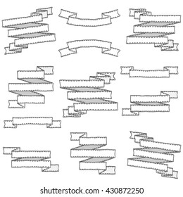 Hand drawn set of ribbons and banners. Vector collection. Isolated and layered.