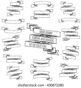 Hand drawn set of ribbons and banners. Vector collection. Isolated and layered.