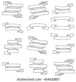 Hand drawn set of ribbons and banners. Vector collection. Isolated and layered.