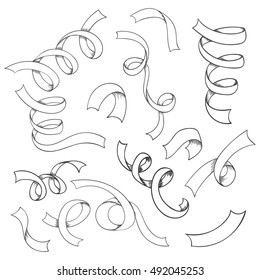 Hand drawn set of ribbons can be used for holiday cards, wedding invitation, postcard or website. Vector invitation banner. Retro design. Art concept.