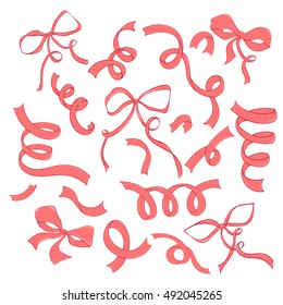 Hand drawn set of ribbons can be used for holiday cards, wedding invitation, postcard or website. Vector invitation banner. Retro design. Art concept.