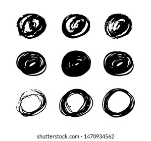 Hand drawn set of round brush strokes for designs, templates etc. Vector illustration on white background