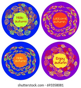Hand drawn set of round wreaths; a vector collection;
welcome autumn; hello autumn; enjoy autumn; great for logos; quotes, banners;invitations; save the date cards and other design.