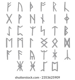 Hand drawn set of runes. Silver marker