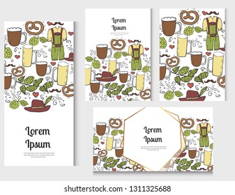 Hand drawn set for Saint Patrick's Dayconcept. Line art. Hand drawn hop, beer, clothes, hat, and cake for Octoberfest. Vector illustration