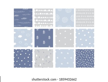 Hand drawn set with scandinavian vector seamless pattern. Winter pattern