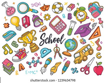 Hand drawn set of School doodles in Color vector